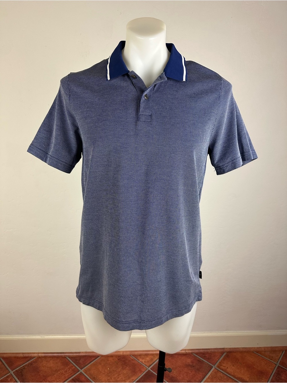 Ted Baker Knit Polo with Contrast Navy Collar and White Piping - Picture 2 of 8